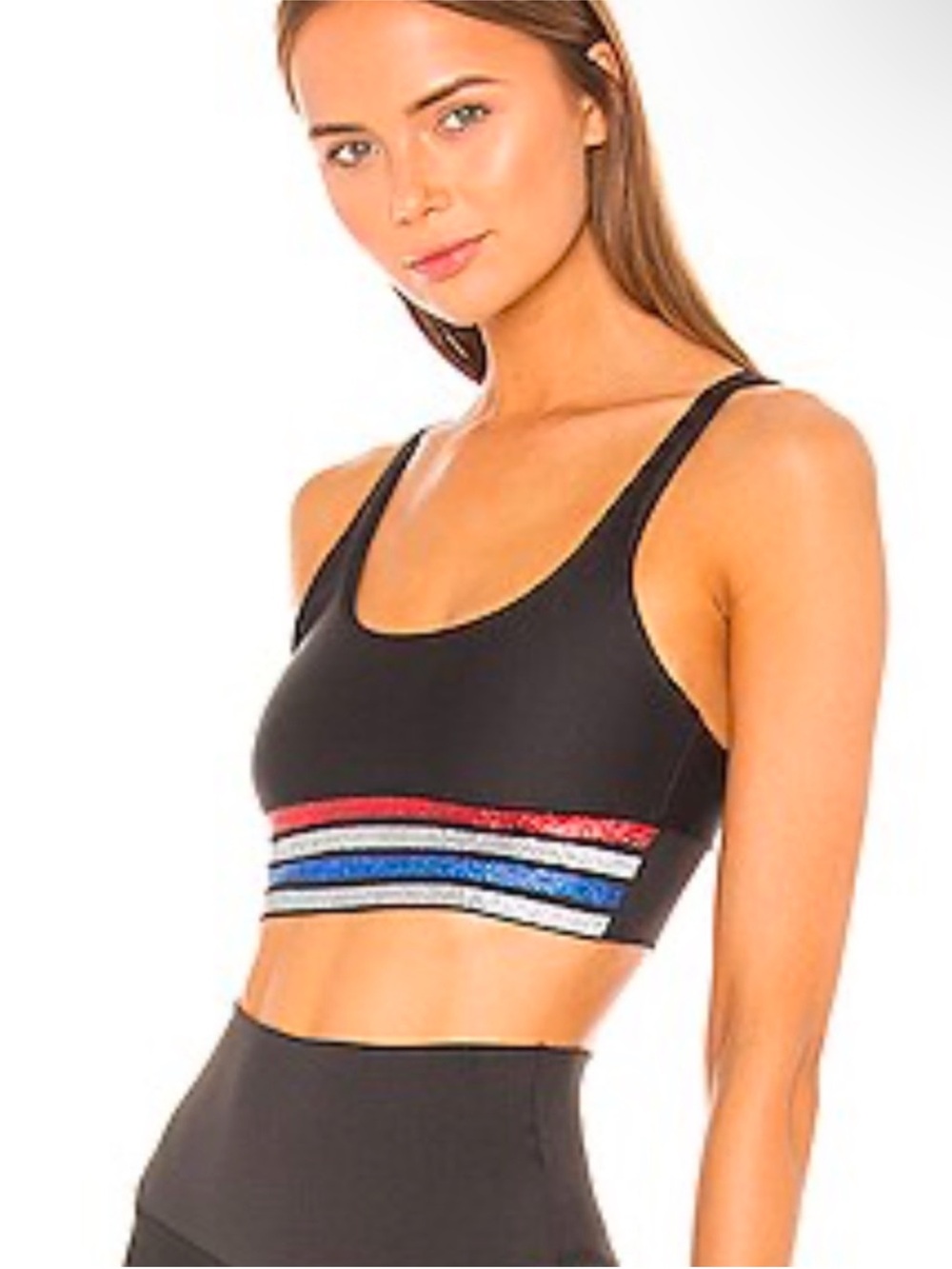 Anthropologie Beach Riot Leah Black Sports Bra with Metallic Stripes
